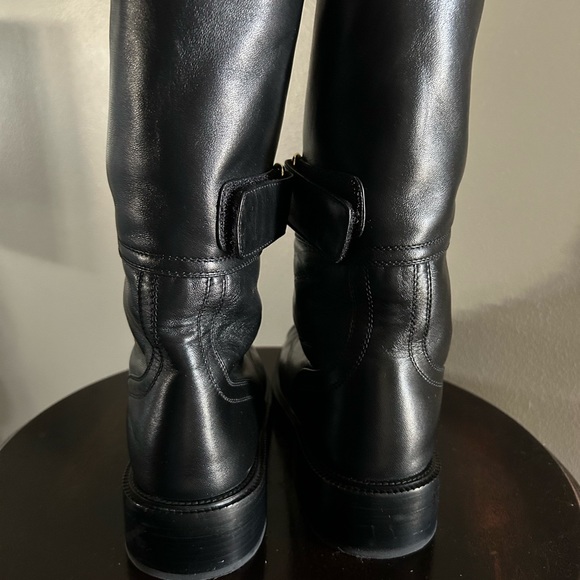 CHANEL Shiny Calfskin Lace Up Combat Boots 38.5 Black - Picture 5 of 15